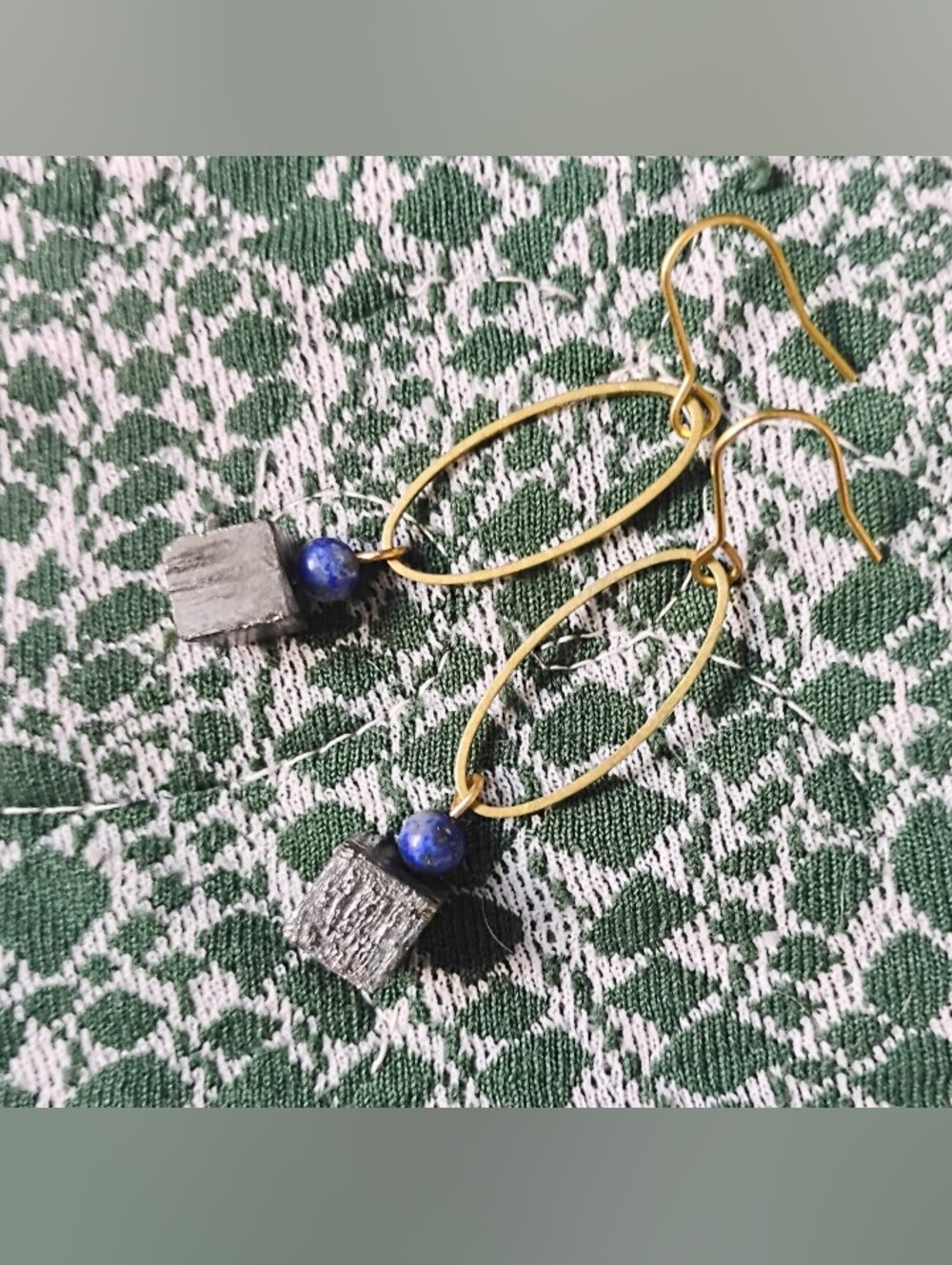 Pyrite Cube and Lapis Lazuli Earrings - Picture 4 of 5